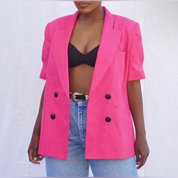 Timeless Elegance: Oleg Cassini's Vintage Pink Double-Breasted Blazer - Picture 1 of 4